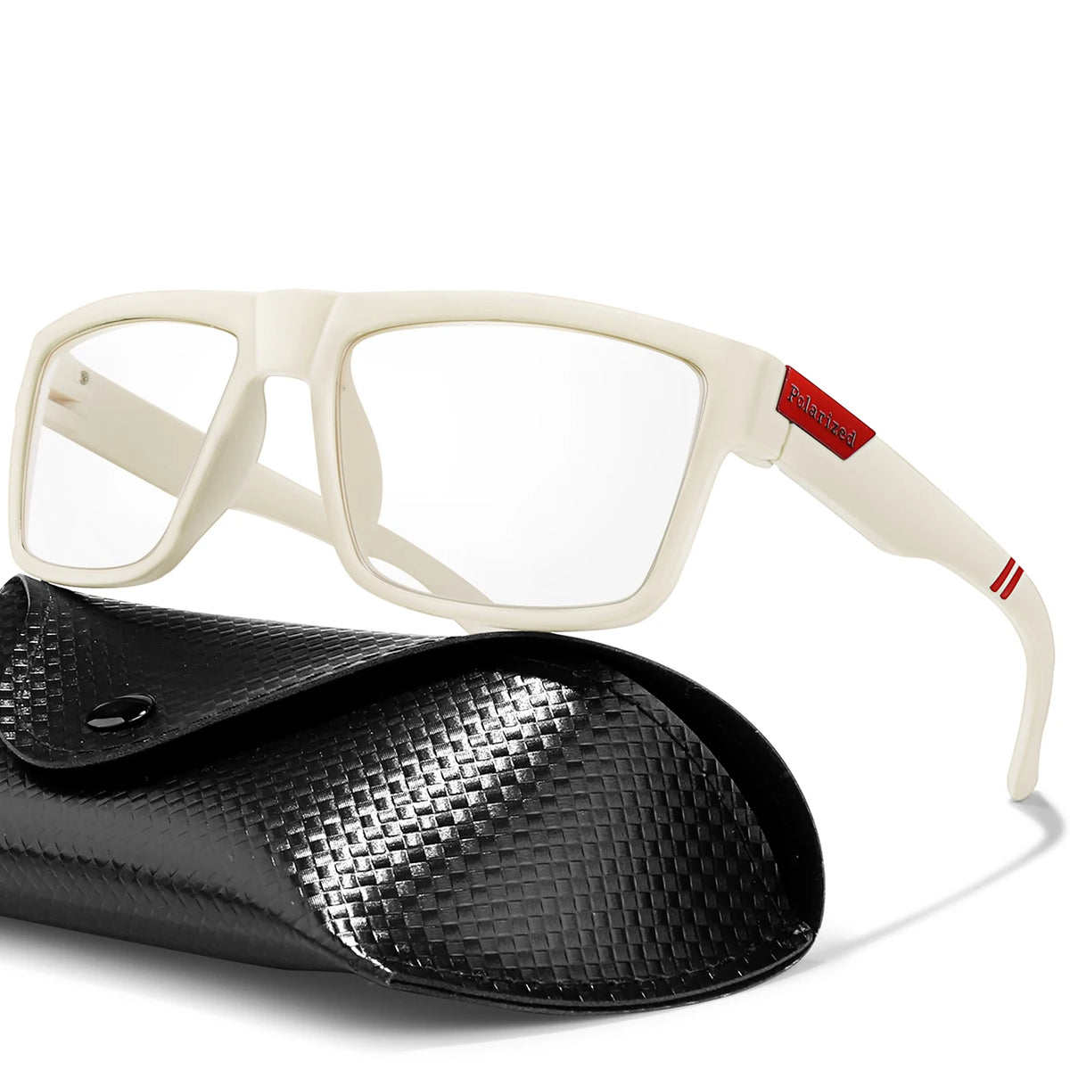 Photochrome Sonnenbrille mit PU-Etui, Vintage-Vollrahmen mit eckiger Form