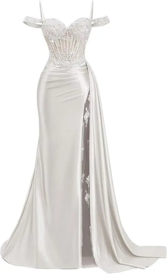 Red Off Shoulder Sexy Prom Dresses Champagne Sweetheart Beaded Formal Evening Party Gowns High Side Slit Corset 2026 Customized