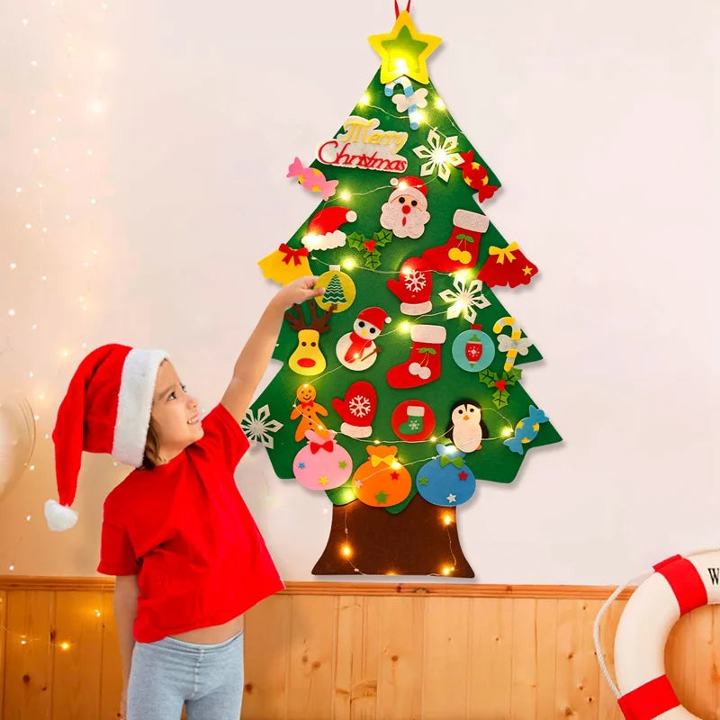 Christmas DIY Felt Tree With Light Merry Christmas Decoration For Home 2024 Cristmas Ornament Xmas Gifts Navidad New Year Tree