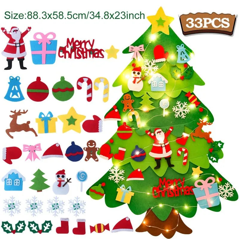 Christmas DIY Felt Tree With Light Merry Christmas Decoration For Home 2024 Cristmas Ornament Xmas Gifts Navidad New Year Tree