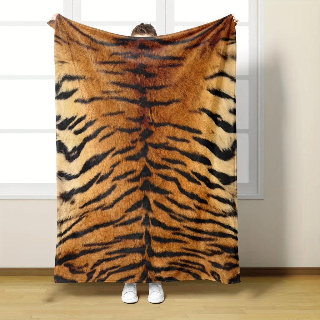 Tiger-Print Flannel Blanket Soft, comfortable, and gentle on the skin Realistic animal print Perfect for naps, office use