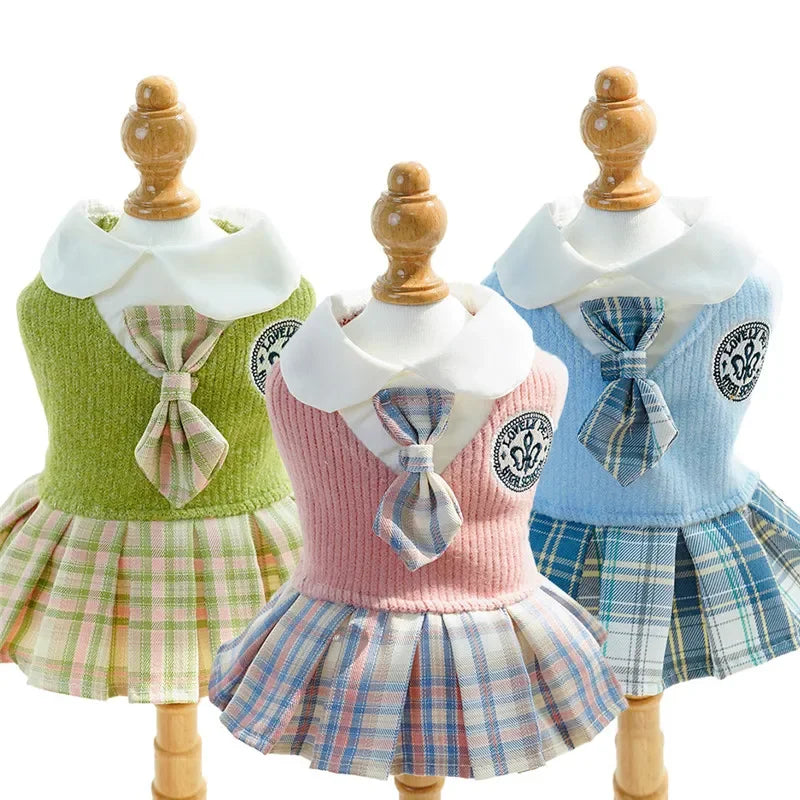 College Style Cute Pet Clothing Cats Dress for Small Dogs Cats Plaid Skirt Spring Clothes Cat Chihuahua Teddy Yorkshire Costume