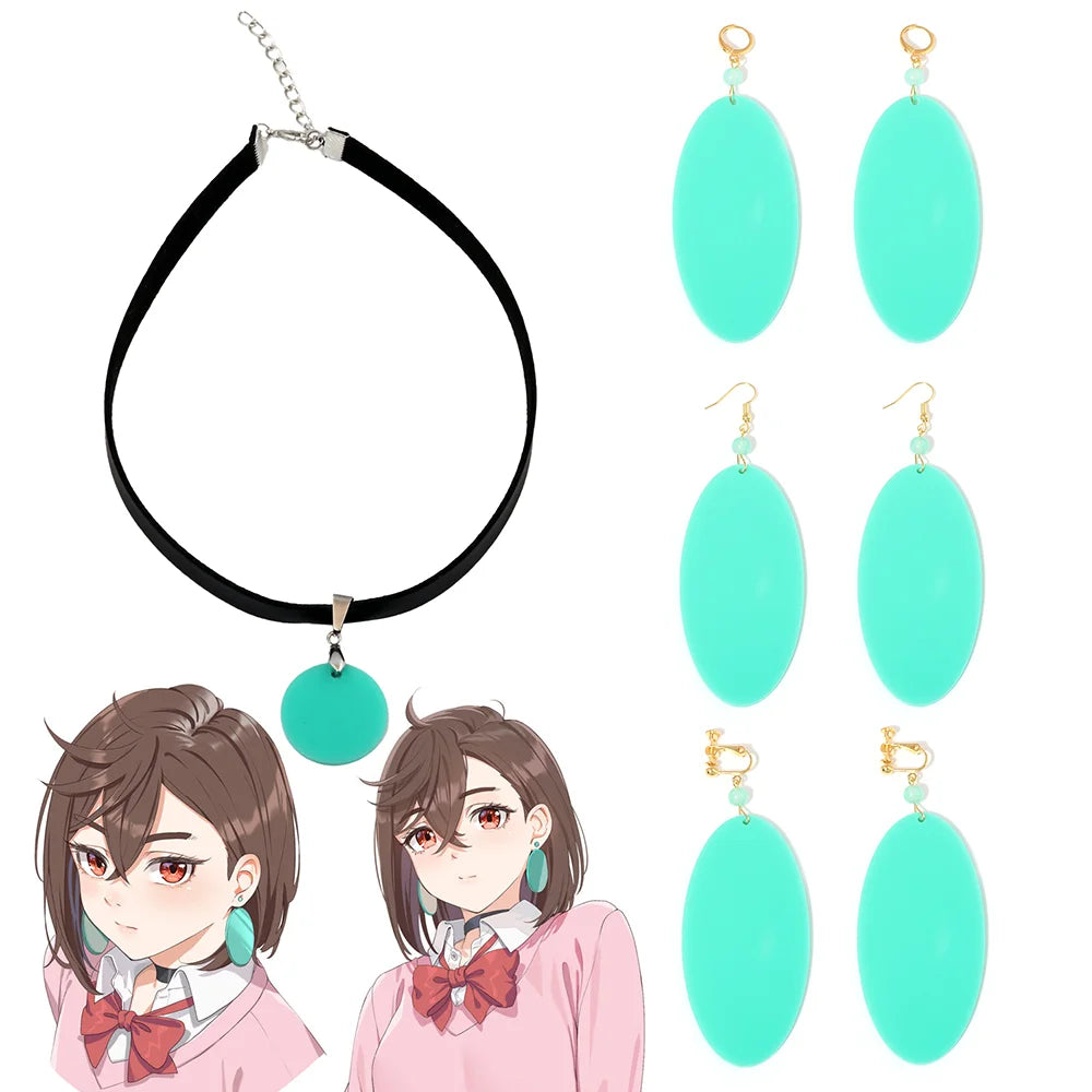 Anime DAN DA DAN Momo Ayase Cosplay Earring Green Earstuds Earclips Earwear Eardrop Women Jewelry Accessories Prop