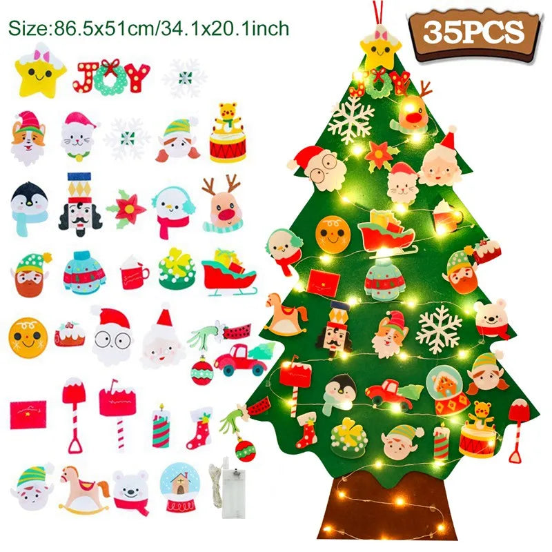 Christmas DIY Felt Tree With Light Merry Christmas Decoration For Home 2024 Cristmas Ornament Xmas Gifts Navidad New Year Tree