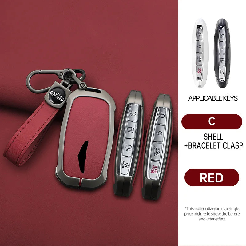 2025 New Zinc Alloy+Leather Car key case cover shell Fob For Genesis G80 2023 2024 2025 G70 G90 G90RS4 GV60 GV80 Car Accesories