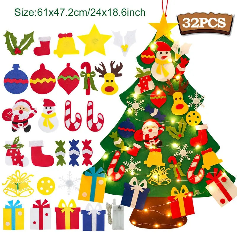 Christmas DIY Felt Tree With Light Merry Christmas Decoration For Home 2024 Cristmas Ornament Xmas Gifts Navidad New Year Tree