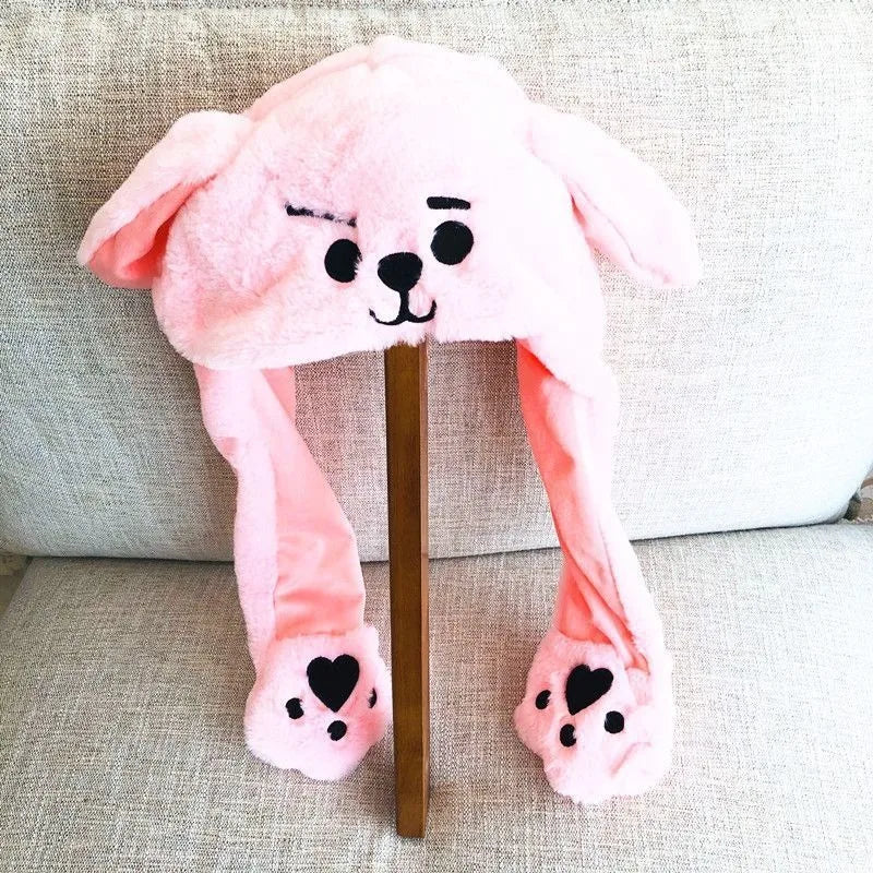 Anime BT21 Plush Ear Protection Scarf Hat Cartoon Cute Cooky RJ Chimmy Winter Fashion Furry One-piece Warm Hat Gift