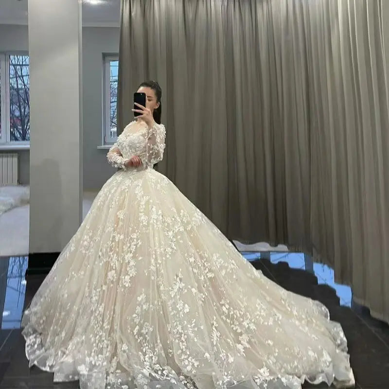 Long Sleeves Lace Princess Wedding Dresses Lace Up Back Vintage Appliques Bridal Gowns Customized 2025