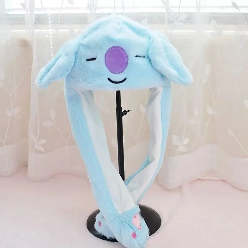 Anime BT21 Plush Ear Protection Scarf Hat Cartoon Cute Cooky RJ Chimmy Winter Fashion Furry One-piece Warm Hat Gift