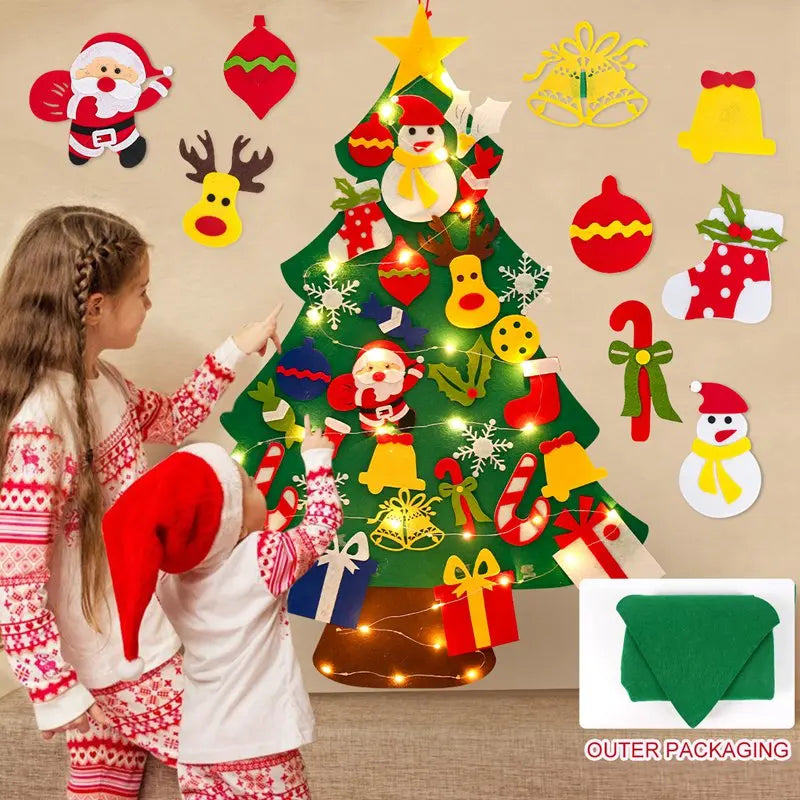 Christmas DIY Felt Tree With Light Merry Christmas Decoration For Home 2024 Cristmas Ornament Xmas Gifts Navidad New Year Tree