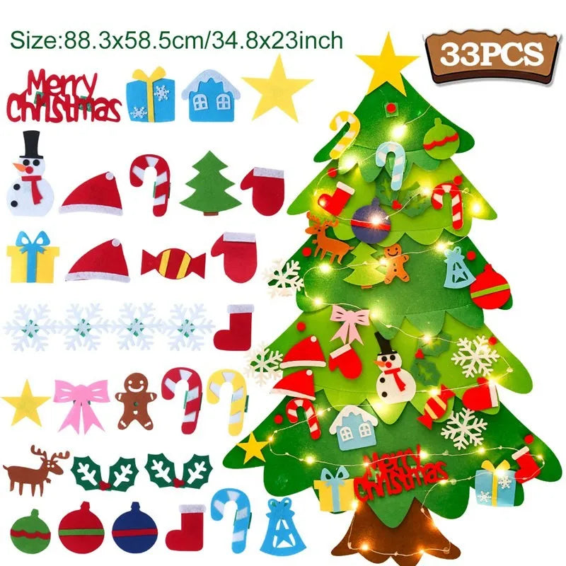 Christmas DIY Felt Tree With Light Merry Christmas Decoration For Home 2024 Cristmas Ornament Xmas Gifts Navidad New Year Tree