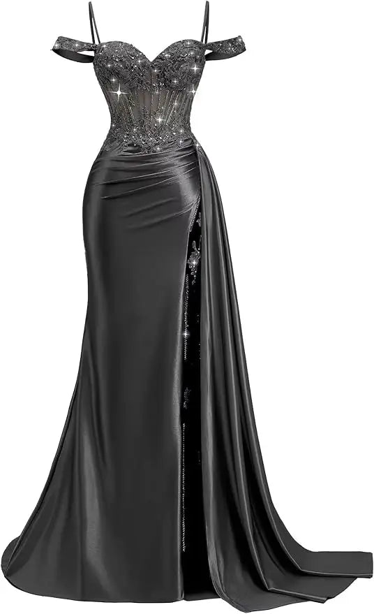 Red Off Shoulder Sexy Prom Dresses Champagne Sweetheart Beaded Formal Evening Party Gowns High Side Slit Corset 2026 Customized