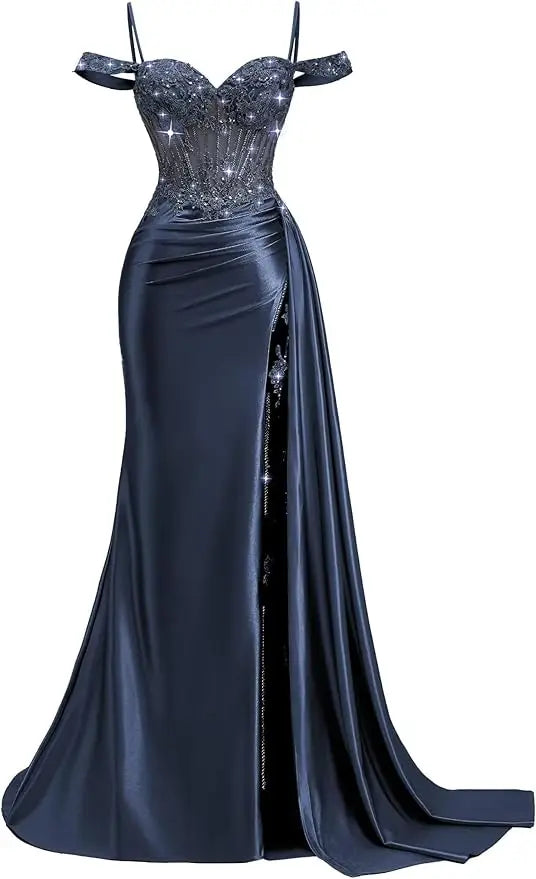 Red Off Shoulder Sexy Prom Dresses Champagne Sweetheart Beaded Formal Evening Party Gowns High Side Slit Corset 2026 Customized