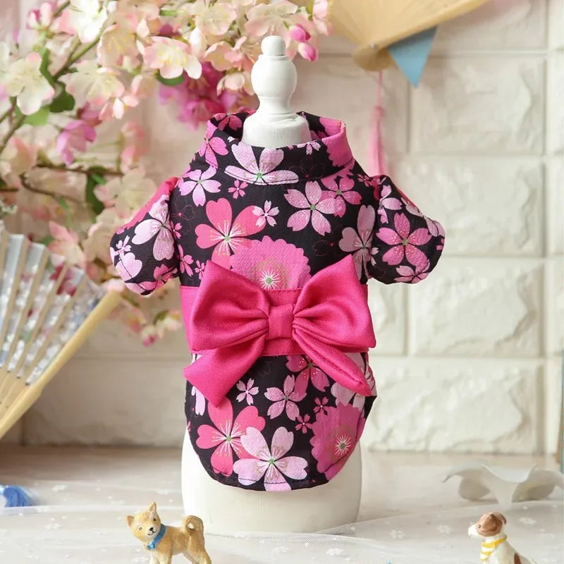 Japanese Pet Kimono Poodle Cat Bathrobe Blossom Cherry Sakura Summer Puppy Spring Pet Clothes Skirt Flower Kitty Dress Kimono
