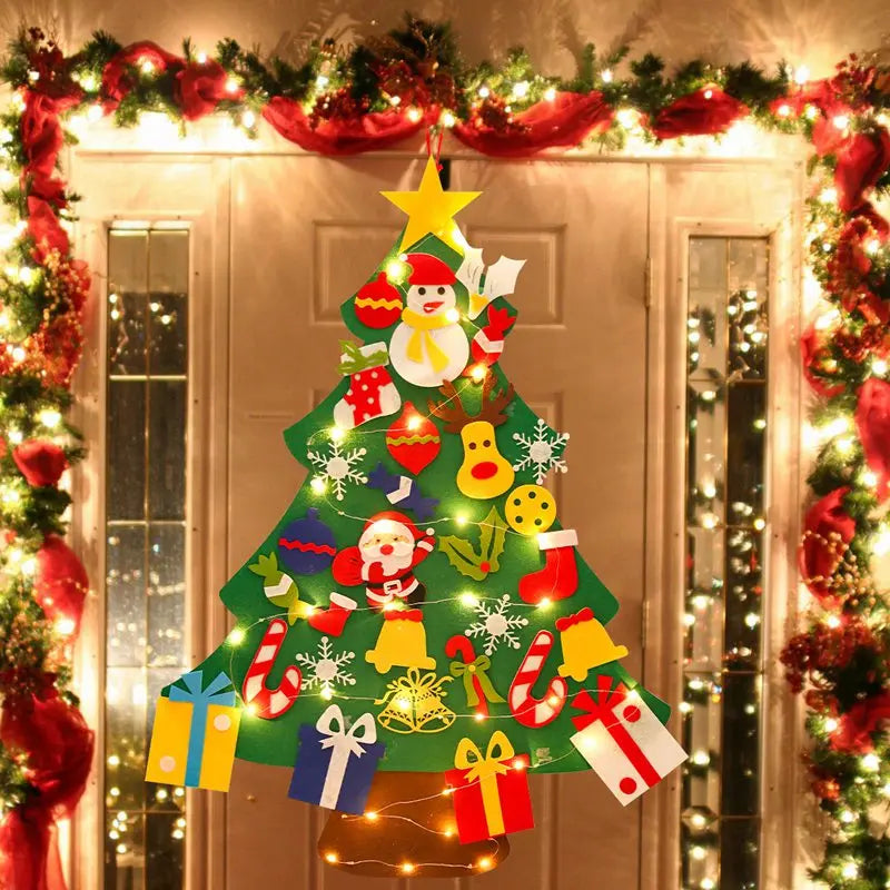 Christmas DIY Felt Tree With Light Merry Christmas Decoration For Home 2024 Cristmas Ornament Xmas Gifts Navidad New Year Tree