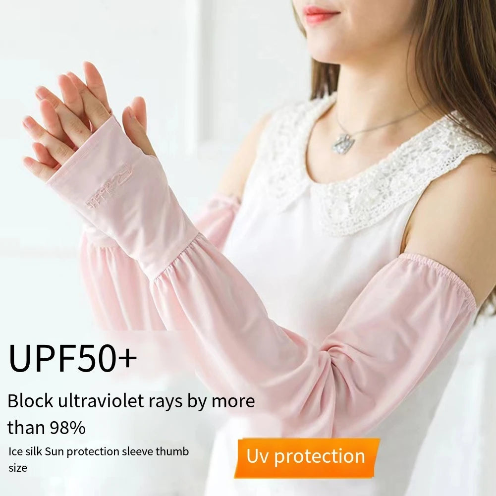 2pcs Bicycle Cooling UV Arm Sleeves Lightweight Loose Sunscreen Ice Silk UPF50+ Protection Sleeve For Outdoor Riding Accessories