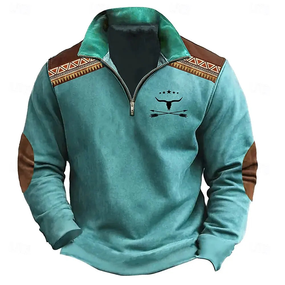 Men's Simple Design Zipper Sweatshirt 3D Vintage Print Casual Comfortable Long Sleeve Pullover Autumn Fashion Cool Style Clothes