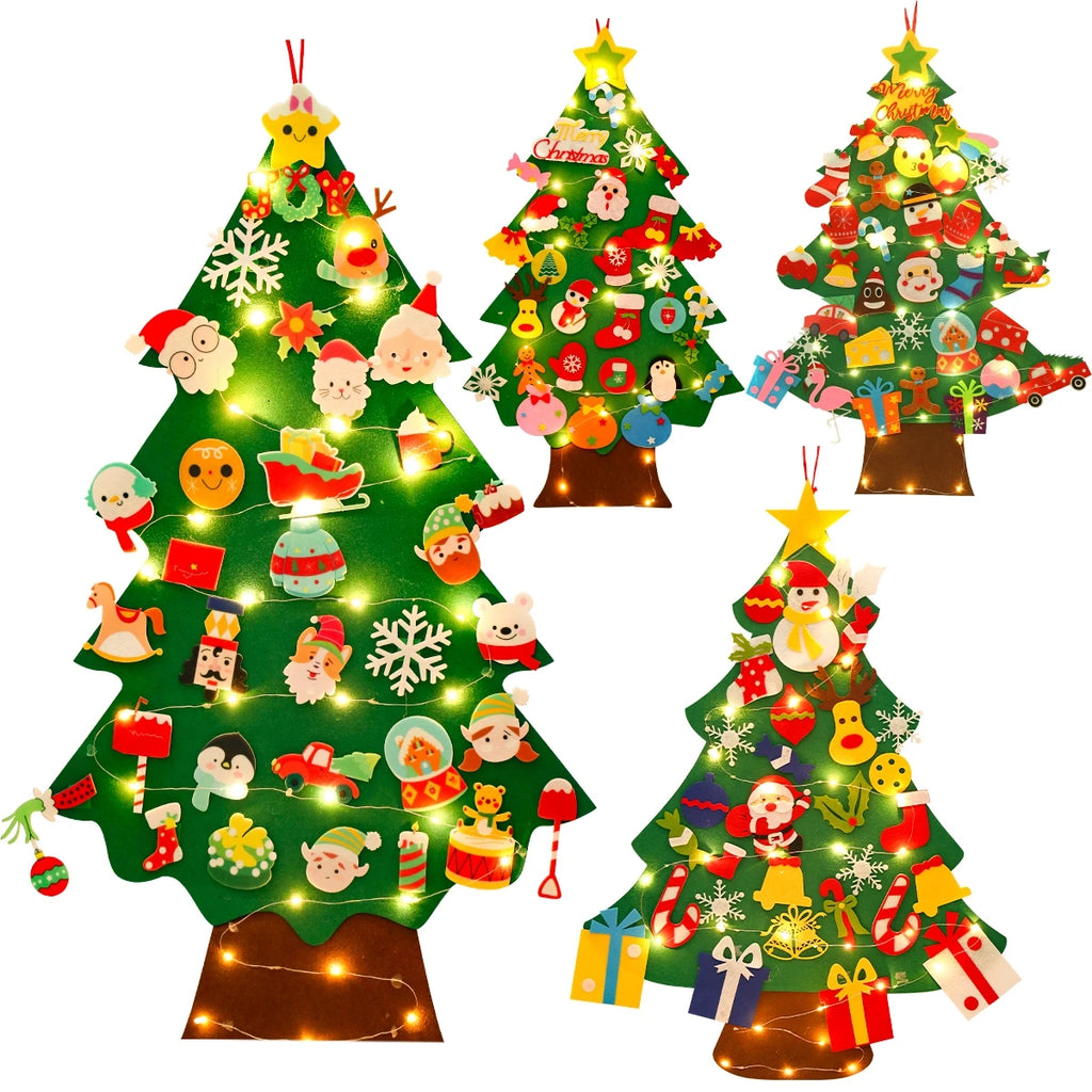 Christmas DIY Felt Tree With Light Merry Christmas Decoration For Home 2024 Cristmas Ornament Xmas Gifts Navidad New Year Tree