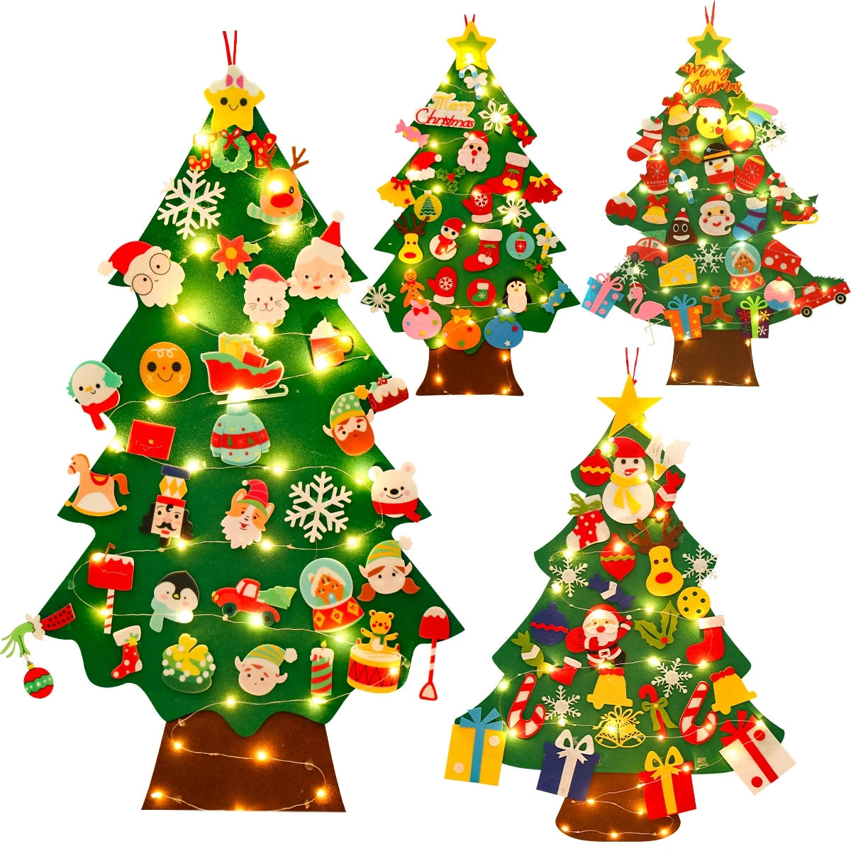 Christmas DIY Felt Tree With Light Merry Christmas Decoration For Home 2024 Cristmas Ornament Xmas Gifts Navidad New Year Tree