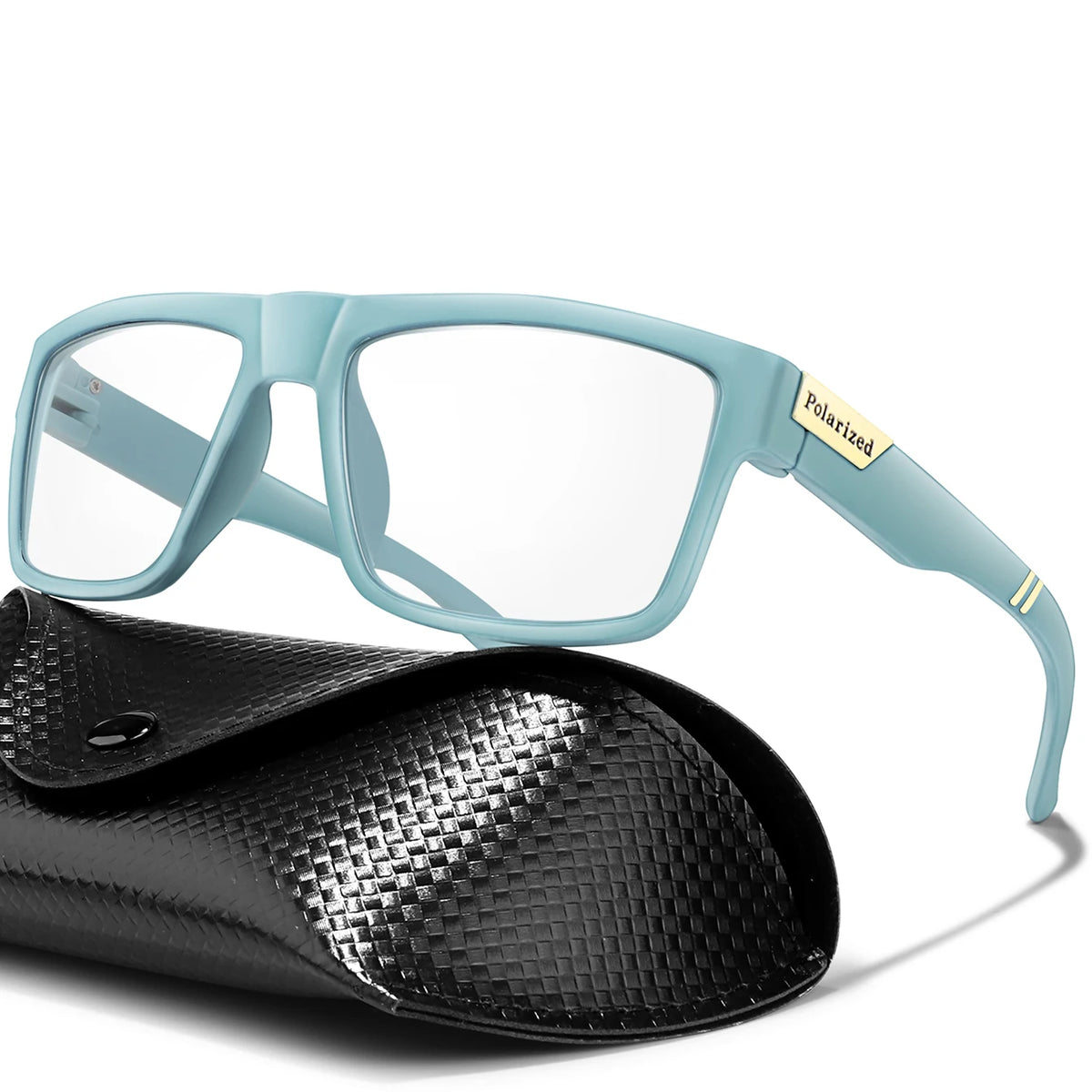 Photochrome Sonnenbrille mit PU-Etui, Vintage-Vollrahmen mit eckiger Form