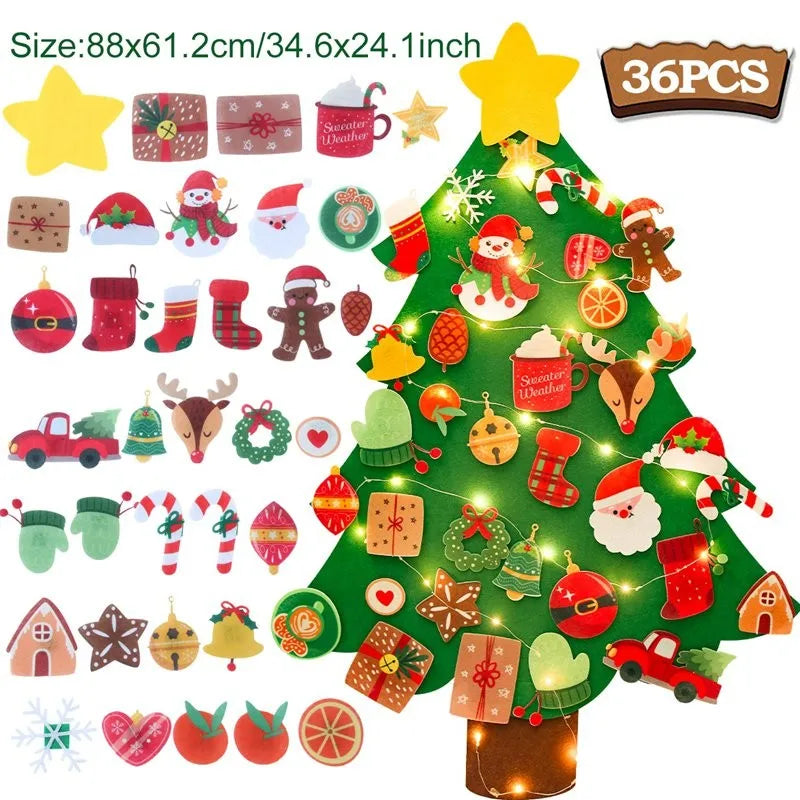 Christmas DIY Felt Tree With Light Merry Christmas Decoration For Home 2024 Cristmas Ornament Xmas Gifts Navidad New Year Tree
