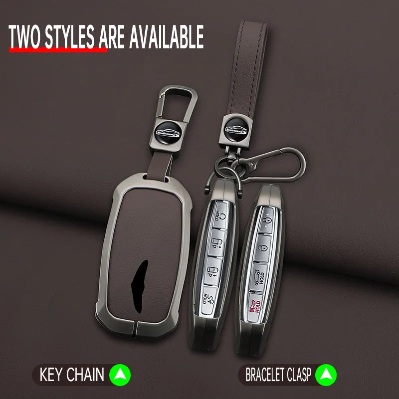 2025 New Zinc Alloy+Leather Car key case cover shell Fob For Genesis G80 2023 2024 2025 G70 G90 G90RS4 GV60 GV80 Car Accesories