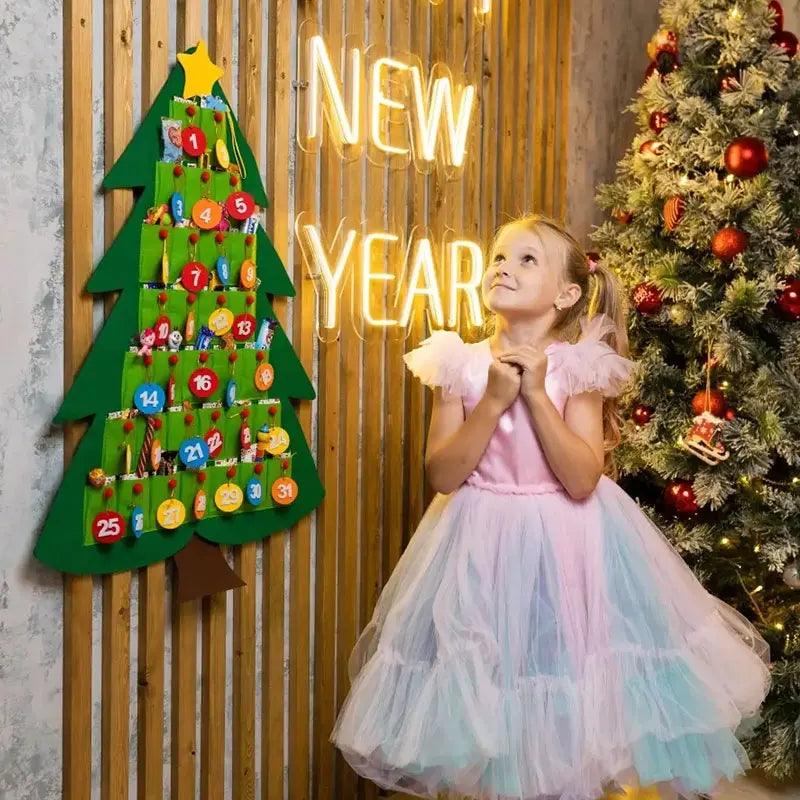 Christmas Tree Decoration Countdown Calendar DIY Reusable Advent Calendar for Hanging Christmas Party Holiday Home Decoration