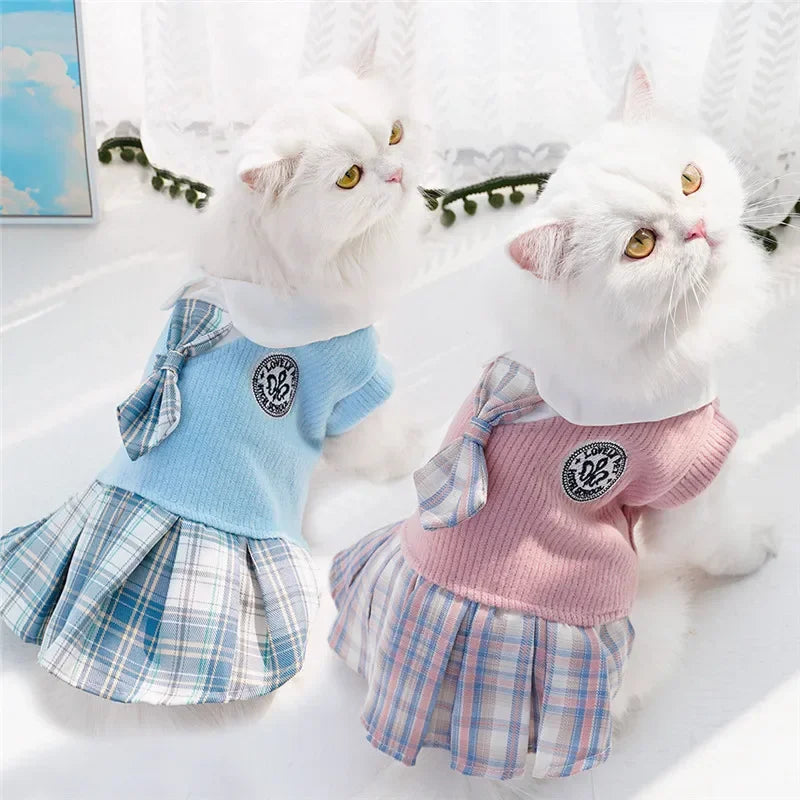 College Style Cute Pet Clothing Cats Dress for Small Dogs Cats Plaid Skirt Spring Clothes Cat Chihuahua Teddy Yorkshire Costume