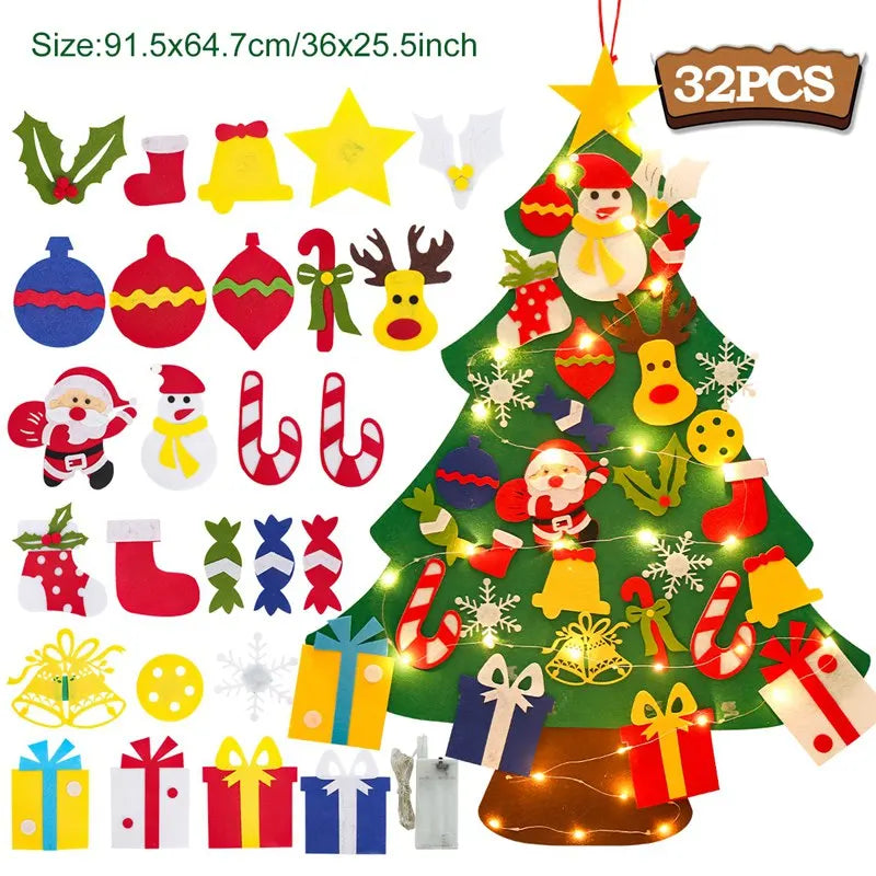 Christmas DIY Felt Tree With Light Merry Christmas Decoration For Home 2024 Cristmas Ornament Xmas Gifts Navidad New Year Tree