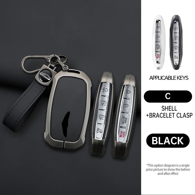 2025 New Zinc Alloy+Leather Car key case cover shell Fob For Genesis G80 2023 2024 2025 G70 G90 G90RS4 GV60 GV80 Car Accesories