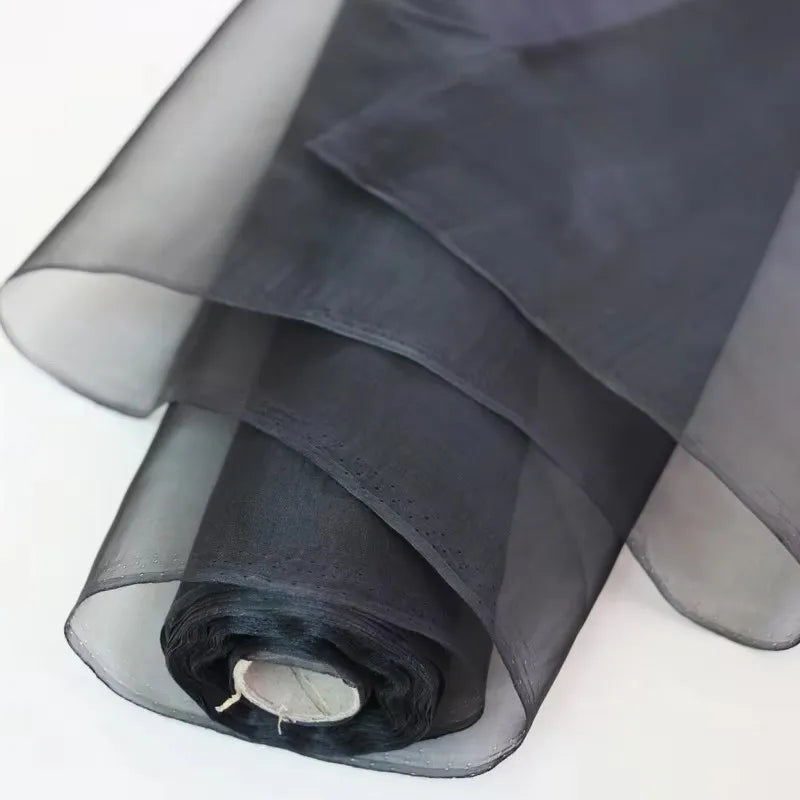 Tecido de Seda Mulberry Organza Preto