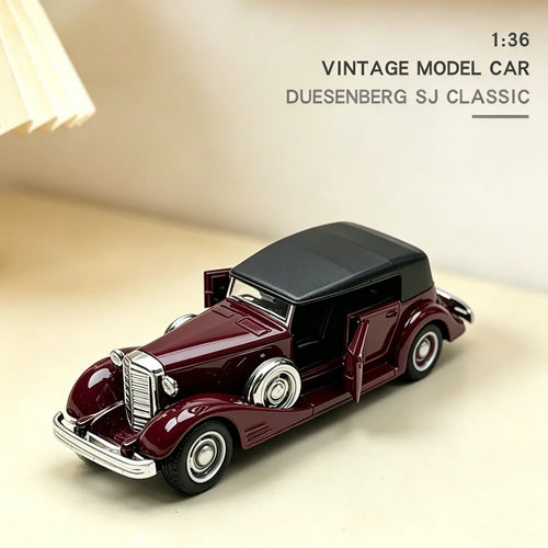 1:36 Alloy Duesenbeg SJ Die cast Vintage Car Model Classic Pull Back Car Miniature Vehicle Replica For Collection & Gift Display