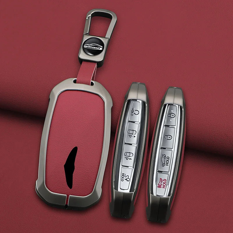2025 New Zinc Alloy+Leather Car key case cover shell Fob For Genesis G80 2023 2024 2025 G70 G90 G90RS4 GV60 GV80 Car Accesories