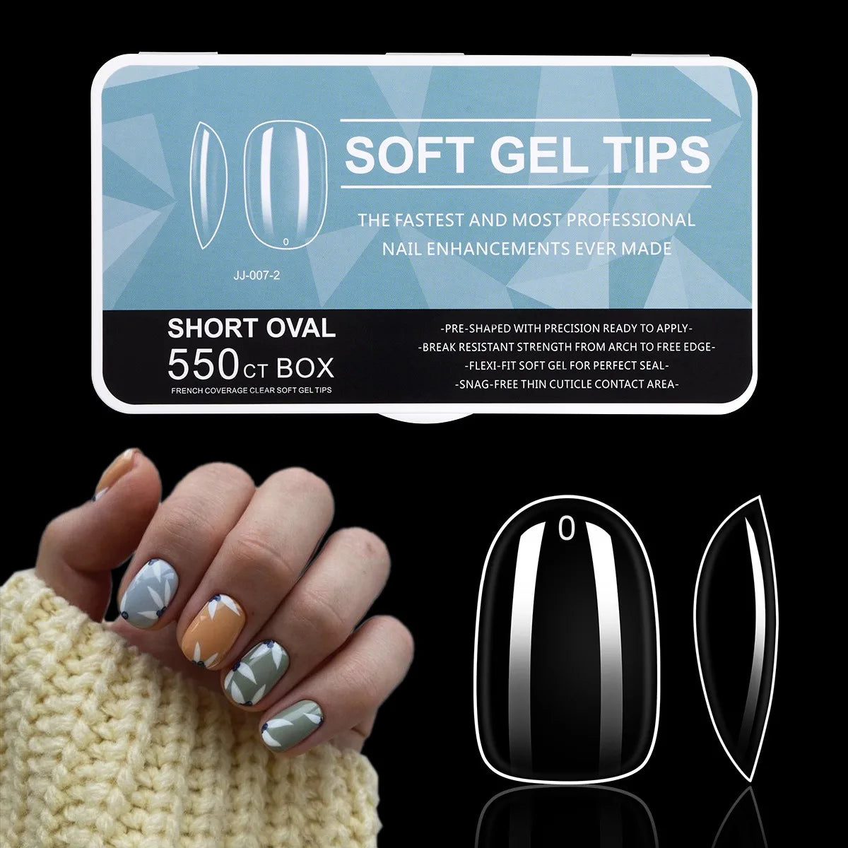 550pcs Coffin Almond Soft Gel Nail Tips False Half Cover Press On Acrylic Nails 11Sizes Fake Nails DIY Manicure Extension Tools