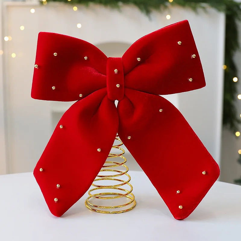 Wine Red Velvet Christmas Tree Topper Star Ornament Bow Tree Top Star Table Decoration