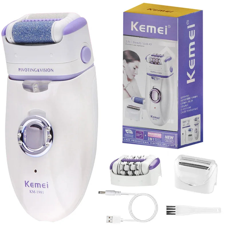 Depilador Elétrico Feminino Kemei 3 em 1