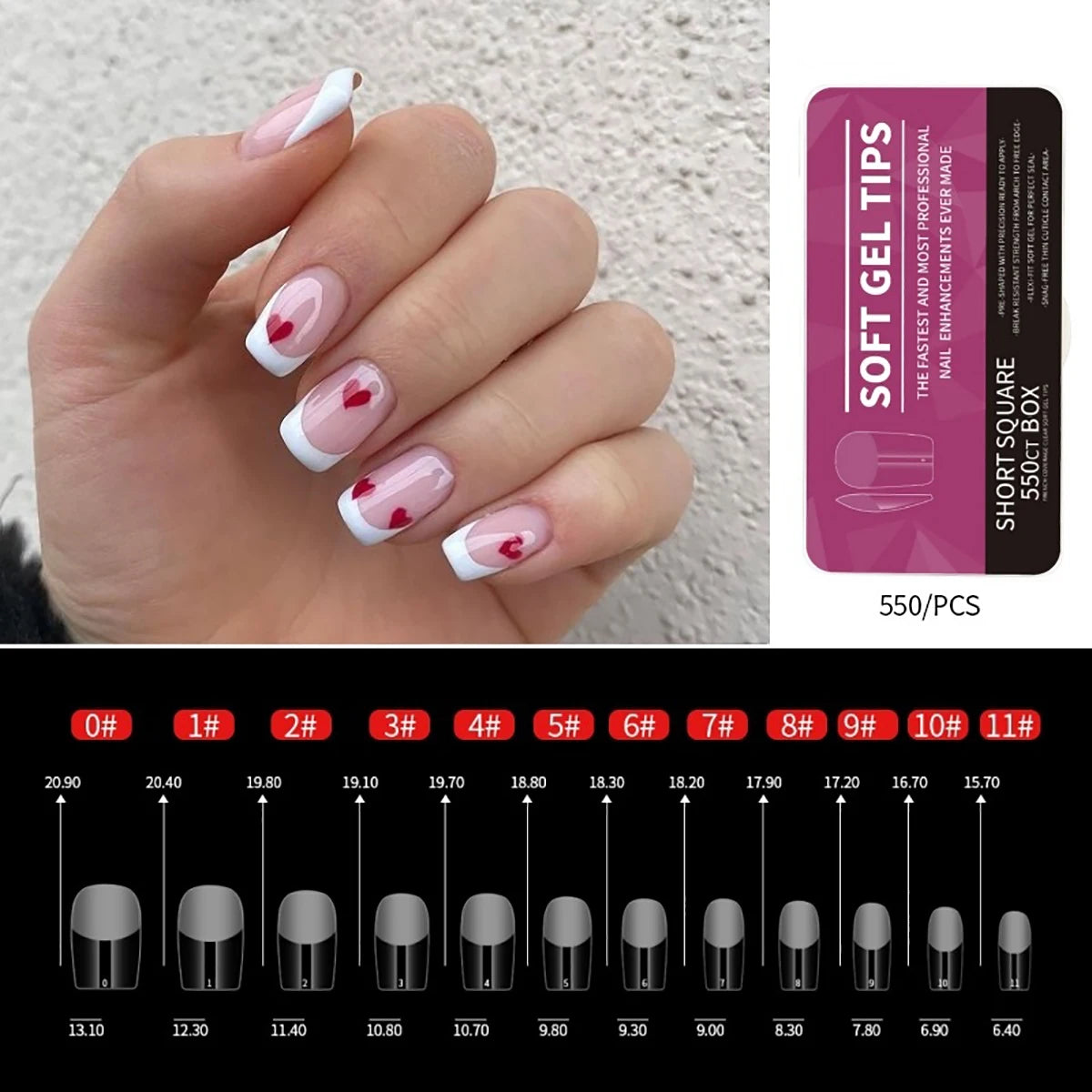 550pcs Coffin Almond Soft Gel Nail Tips False Half Cover Press On Acrylic Nails 11Sizes Fake Nails DIY Manicure Extension Tools