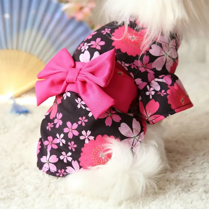 Japanese Pet Kimono Poodle Cat Bathrobe Blossom Cherry Sakura Summer Puppy Spring Pet Clothes Skirt Flower Kitty Dress Kimono