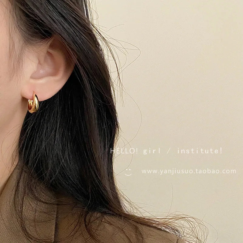 Stainless Steel Smooth Metal Chunky Hoop Earrings For Women Girls Fashion Round Circle Hoops Statement Earrings Punk Jewelry