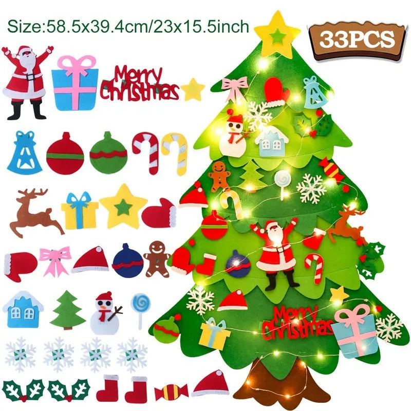 Christmas DIY Felt Tree With Light Merry Christmas Decoration For Home 2024 Cristmas Ornament Xmas Gifts Navidad New Year Tree