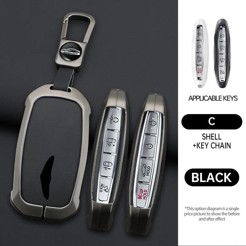 2025 New Zinc Alloy+Leather Car key case cover shell Fob For Genesis G80 2023 2024 2025 G70 G90 G90RS4 GV60 GV80 Car Accesories