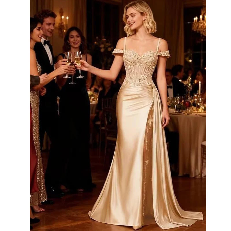 Red Off Shoulder Sexy Prom Dresses Champagne Sweetheart Beaded Formal Evening Party Gowns High Side Slit Corset 2026 Customized