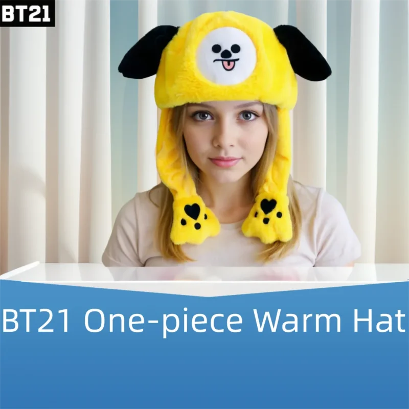 Gorro e cachecol de inverno de pelúcia BT21 Anime, Cooky RJ Chimmy