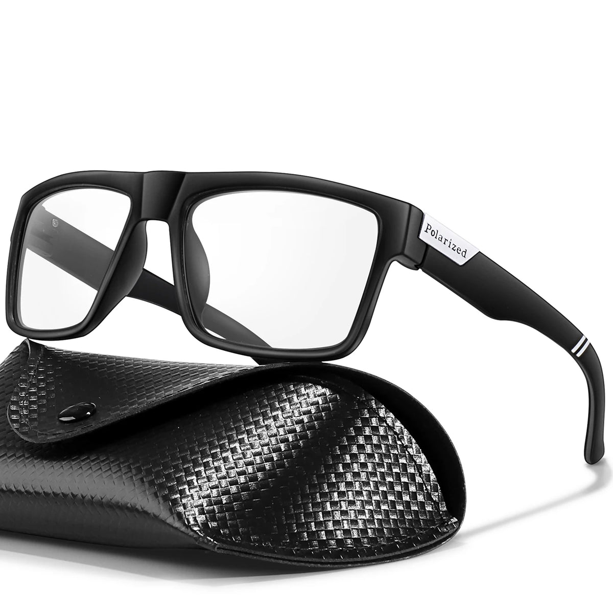 Photochrome Sonnenbrille mit PU-Etui, Vintage-Vollrahmen mit eckiger Form