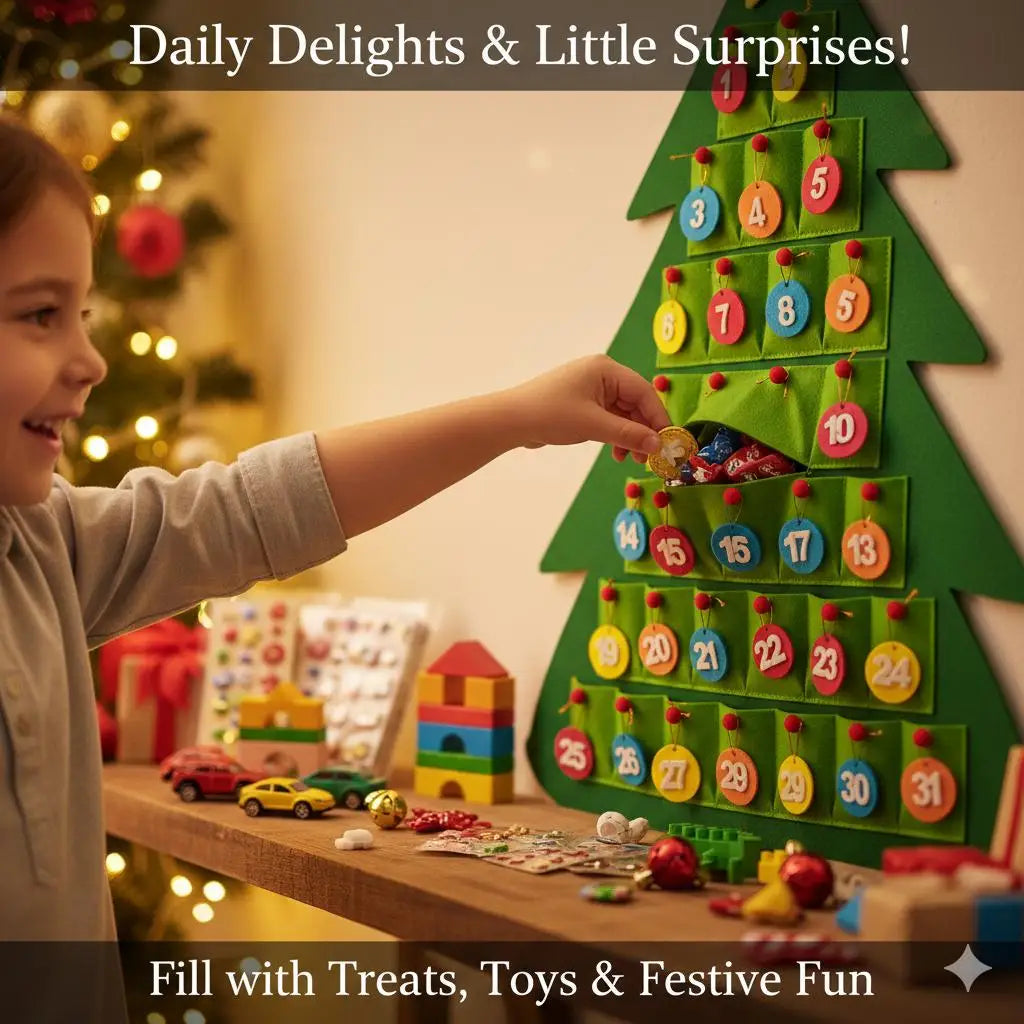 Christmas Tree Decoration Countdown Calendar DIY Reusable Advent Calendar for Hanging Christmas Party Holiday Home Decoration