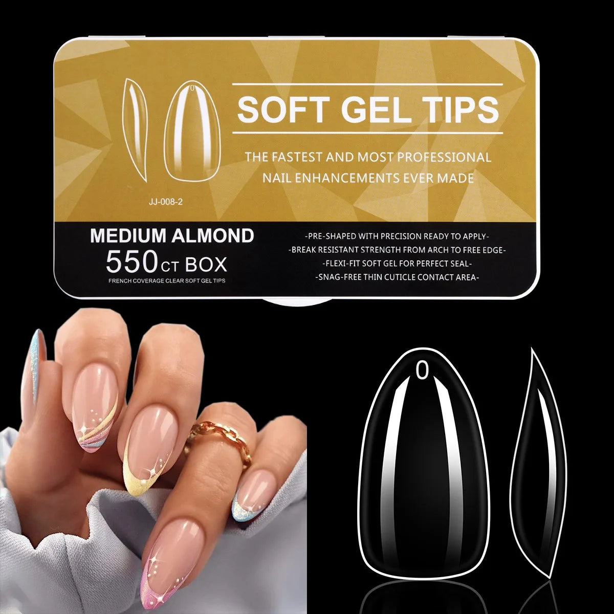 550pcs Coffin Almond Soft Gel Nail Tips False Half Cover Press On Acrylic Nails 11Sizes Fake Nails DIY Manicure Extension Tools