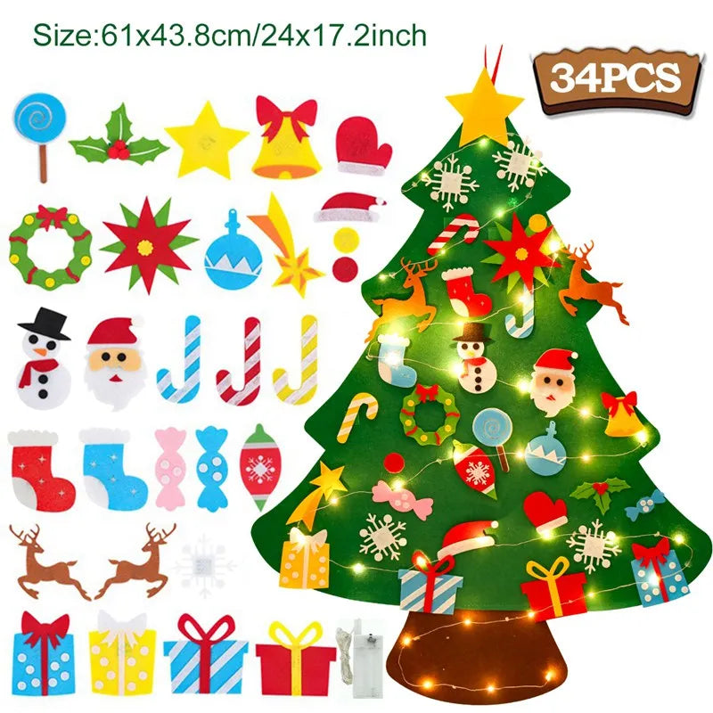 Christmas DIY Felt Tree With Light Merry Christmas Decoration For Home 2024 Cristmas Ornament Xmas Gifts Navidad New Year Tree