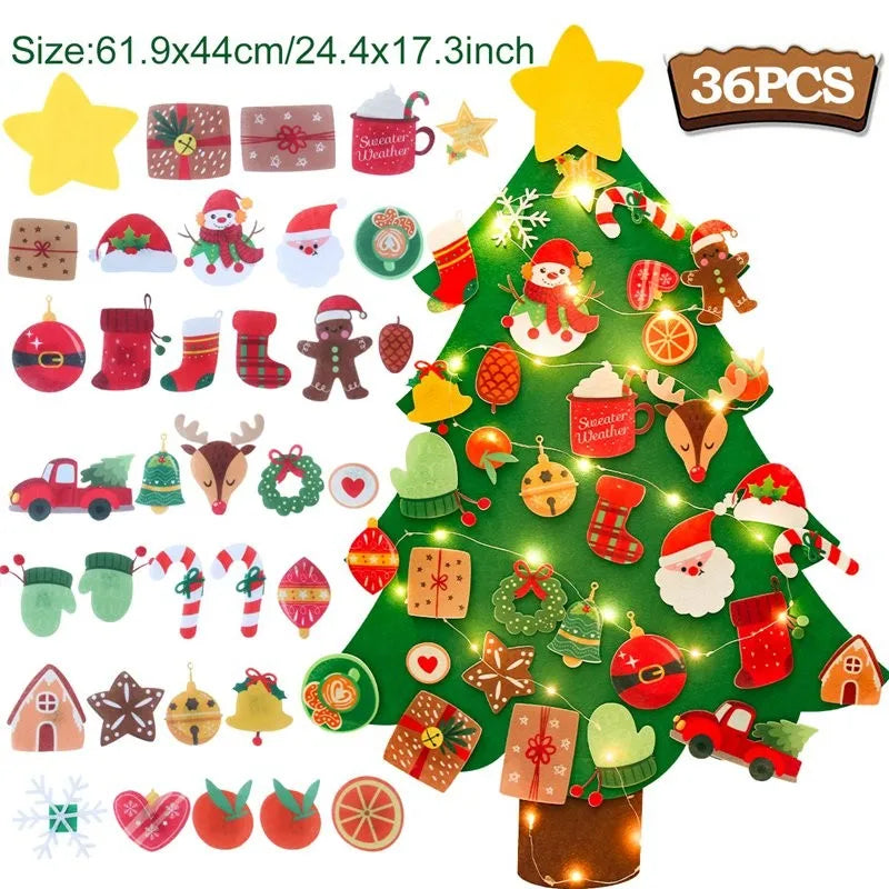 Christmas DIY Felt Tree With Light Merry Christmas Decoration For Home 2024 Cristmas Ornament Xmas Gifts Navidad New Year Tree