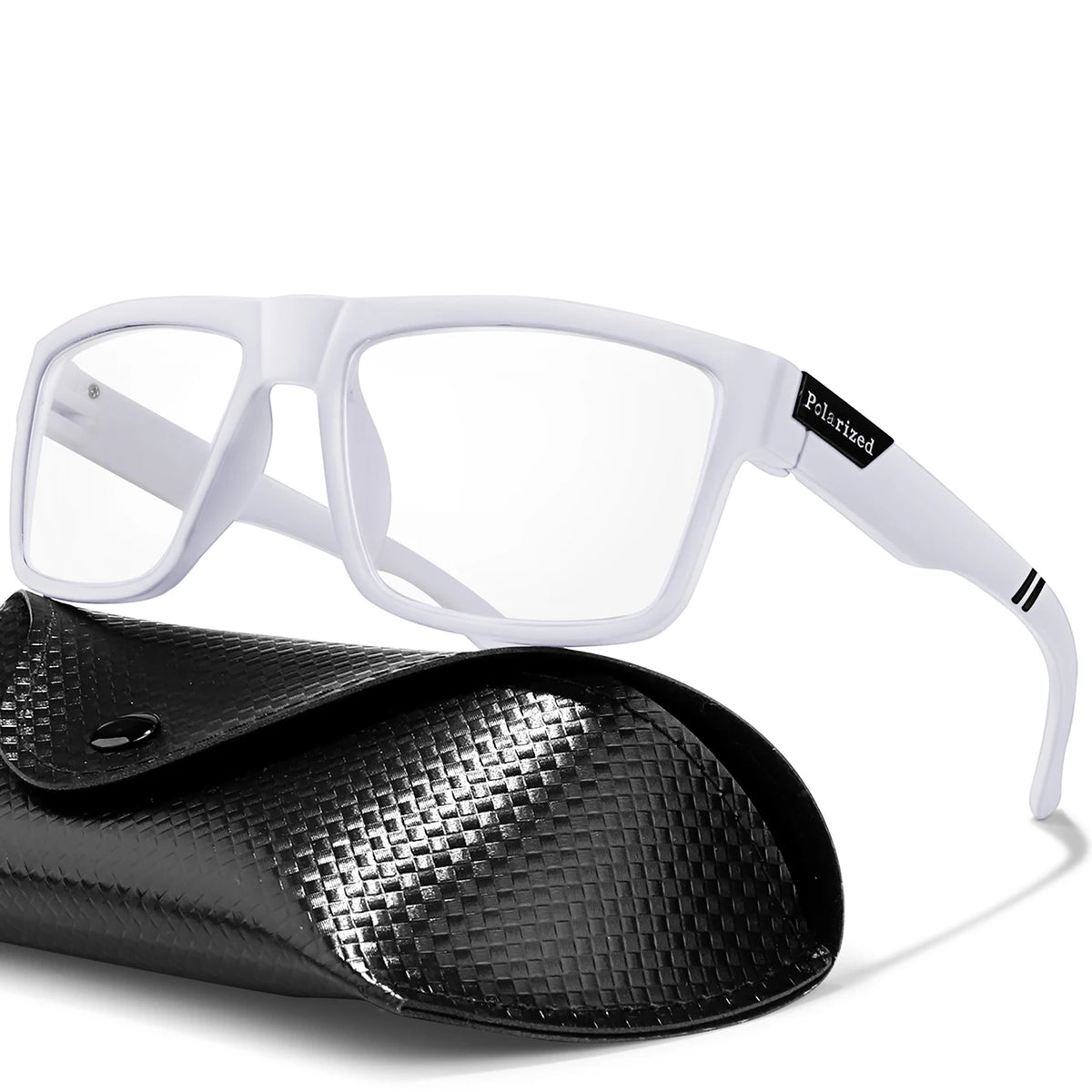Photochrome Sonnenbrille mit PU-Etui, Vintage-Vollrahmen mit eckiger Form