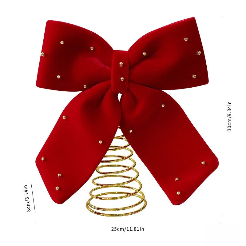 Wine Red Velvet Christmas Tree Topper Star Ornament Bow Tree Top Star Table Decoration
